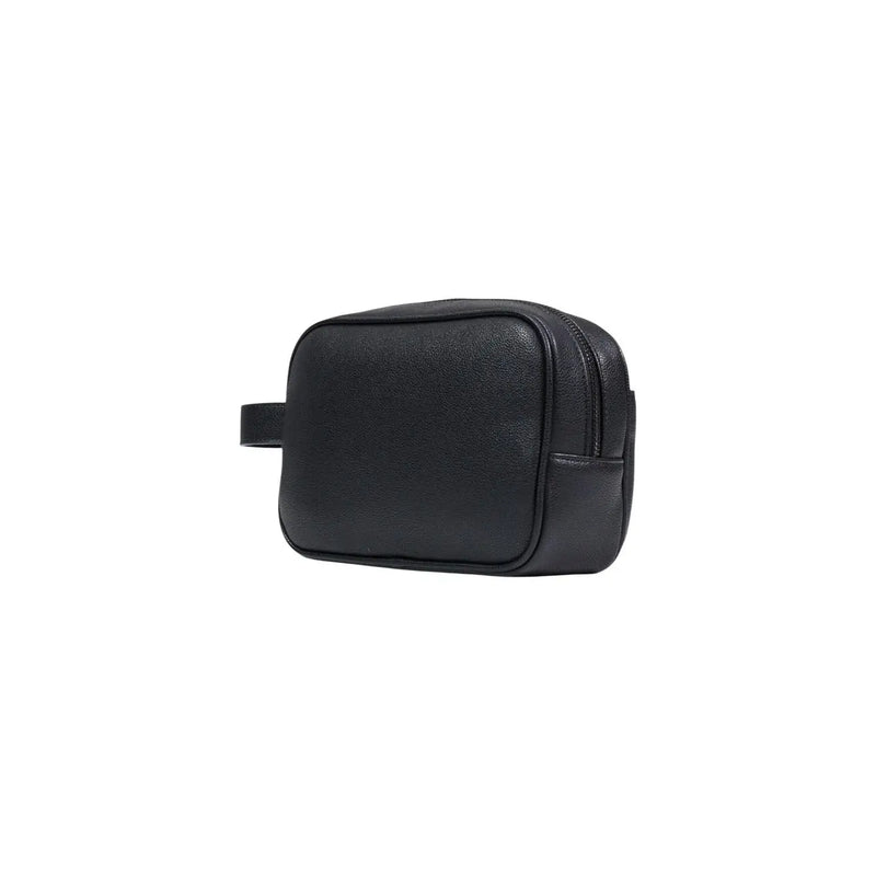Armani Exchange Trousse de toilette homme en cuir texturé noir, avec poignée courte et fermeture éclair, 23 x 15 x 8 cm