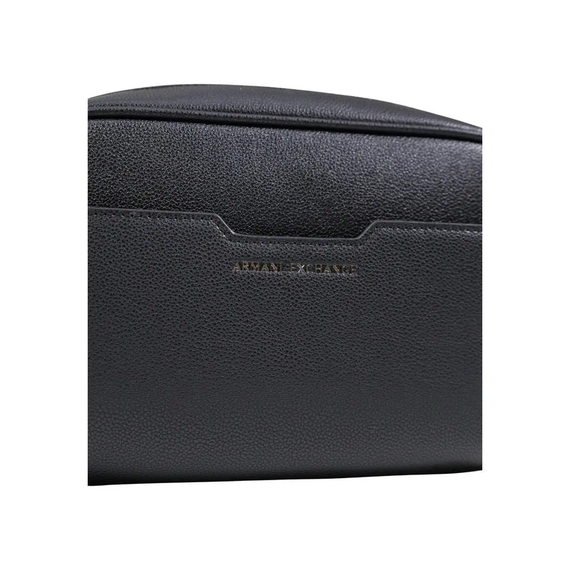 Armani Exchange Sac à main noir zippé pour homme en polyester, comprenant un portefeuille en cuir texturé noir avec logo en relief