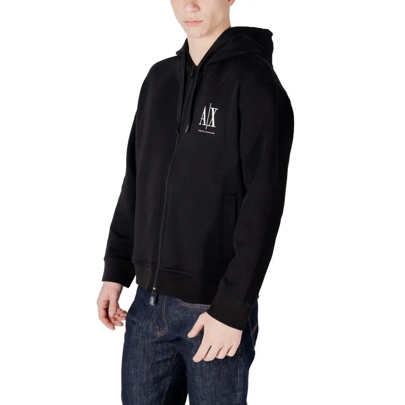 Armani Exchange men black cotton zip-up hoodie with white logo on the chest for casual wear