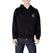 Armani Exchange men black zip-up cotton hoodie with white embroidered logo on the chest for casual wear