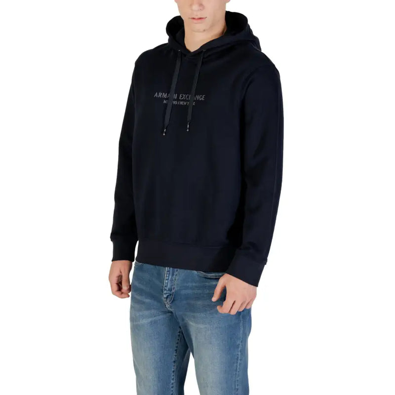 Noir armani exchange Sweat à capuche en coton pour homme avec inscription blanche discrète et cordons de serrage assortis pour une tenue décontractée