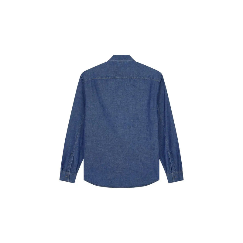 Armani Exchange Chemise classique longue en coton bleu pour homme, avec un tissage légèrement texturé et des coutures soignées.