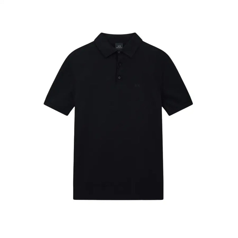 Polo Arpani Exchange pour homme, en coton noir à manches courtes, avec logo brodé discret et étiquette de marque au col.