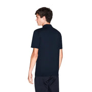 Armani Exchange Polo homme bleu en coton à manches courtes, col et poignets côtelés bleu marine foncé