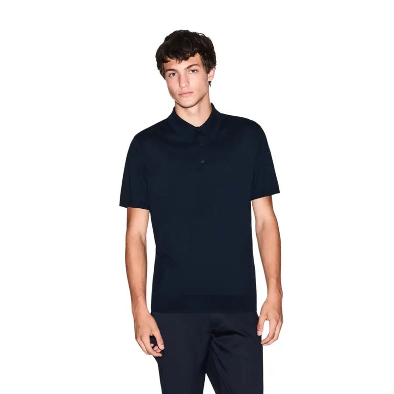 Armani Exchange Polo homme bleu marine en coton à manches courtes avec logo discret brodé sur la poitrine