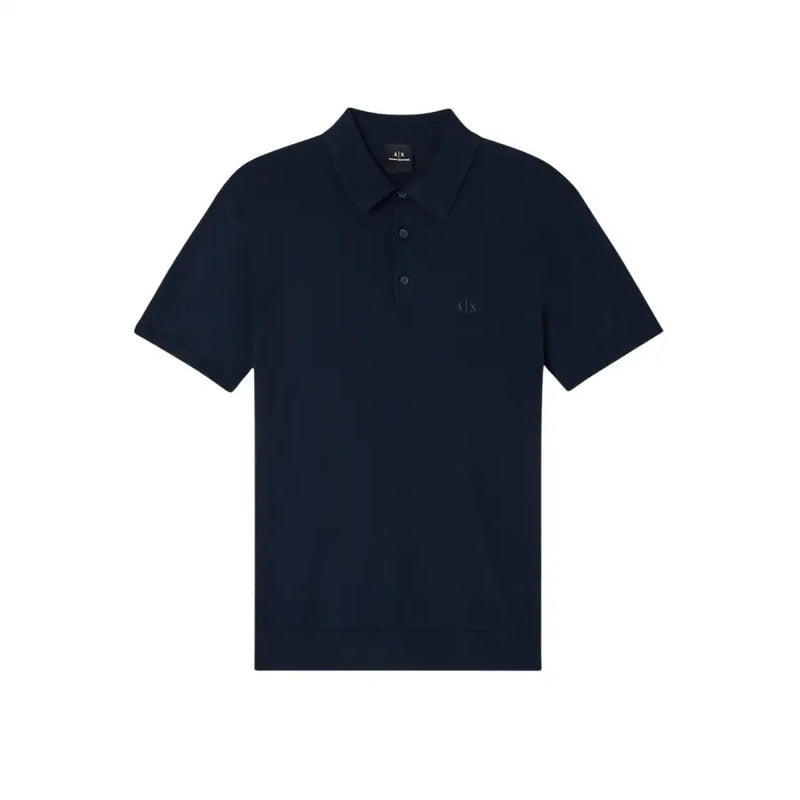Armani Exchange Polo homme bleu marine en coton à manches courtes, avec logo discret brodé sur la poitrine.
