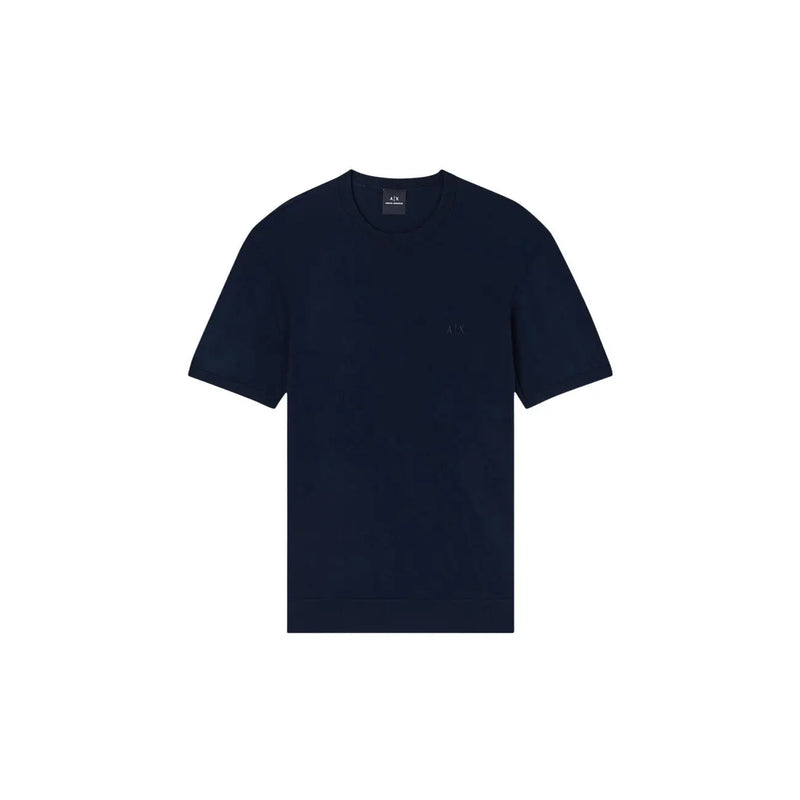 Armani Exchange T-shirt homme bleu marine en coton, manches courtes, style minimaliste, logo brodé sur la poitrine gauche