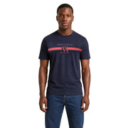 bleu marine armani exchange T-shirt homme en coton, col rond et bande logo rouge et blanche sur la poitrine
