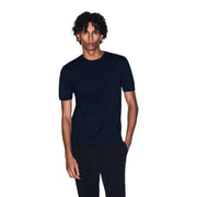 Armani Exchange T-shirt homme bleu marine en coton, manches courtes, col rond, style décontracté, vue de face