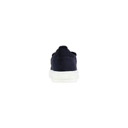 Armani Exchange Baskets sport à enfiler pour homme en cuir bleu, avec semelle en caoutchouc blanc et daim bleu marine