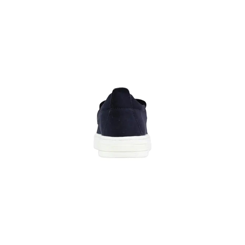 Armani Exchange Baskets sport à enfiler pour homme en cuir bleu, avec semelle en caoutchouc blanc et daim bleu marine