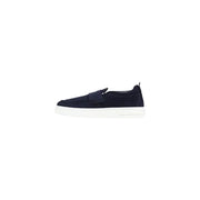Armani Exchange Baskets sportives pour homme en cuir bleu marine, à enfiler, avec tige en daim bleu marine et semelle en caoutchouc blanc.