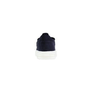 Armani Exchange men blue leather slip on sporty sneakers featuring navy suede and a white rubber sole