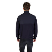 Armani Exchange men blue long zip front pocket blazer in navy blue two-tone with ribbed cuffs and hem
