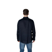 Armani Exchange men blue plain linen long-sleeved shirt with classic collar and tailored fit for spring summer