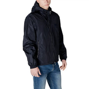 Armani Exchange Blazer à capuche bleu pour homme en polyamide avec finition nylon brillant et détails de fermeture éclair discrets.