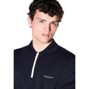 Armani Exchange Sweat-shirt bleu marine pour homme en mélange modal, style polo, fermeture éclair blanche et logo brodé