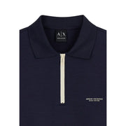 Armani Exchange Sweat-shirt bleu marine pour homme, en mélange modal, polo bleu marine avec fermeture éclair crème et logo discret sur le col