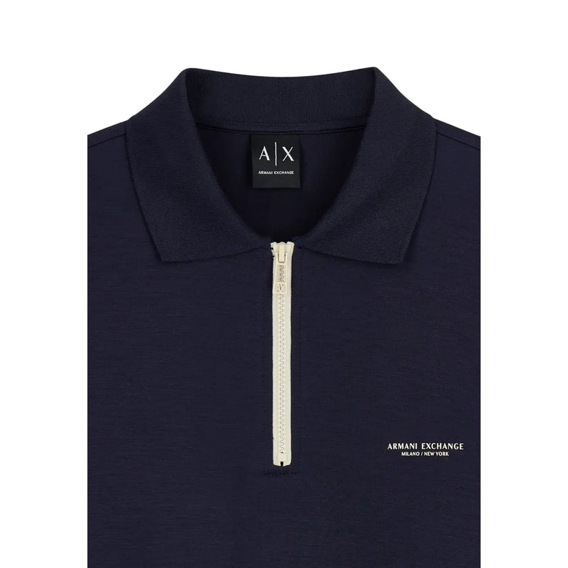 Armani Exchange Sweat-shirt bleu marine pour homme, en mélange modal, polo bleu marine avec fermeture éclair crème et logo discret sur le col