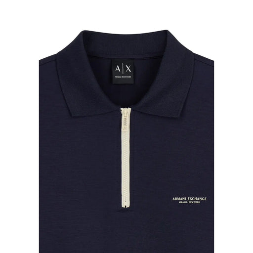 Armani Exchange Sweat-shirt bleu marine pour homme, en mélange modal, polo bleu marine avec fermeture éclair crème et logo discret sur le col