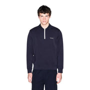 Armani Exchange Sweat-shirt homme bleu marine foncé à demi-zip avec fermeture éclair blanche, en mélange modal et broderie discrète sur la poitrine