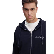 bleu marine Armani Exchange Sweat-shirt à capuche zippé pour homme en mélange de polyester avec logo brodé blanc et cordons de serrage assortis