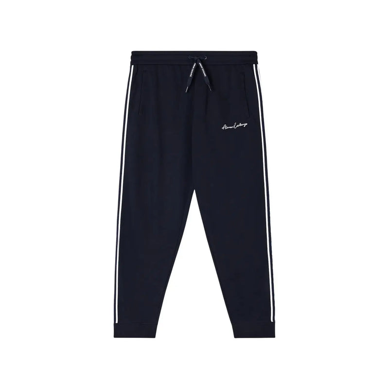 Armani Exchange Pantalon de jogging noir pour homme avec bandes latérales blanches et petit logo brodé en tissu mélangé polyester
