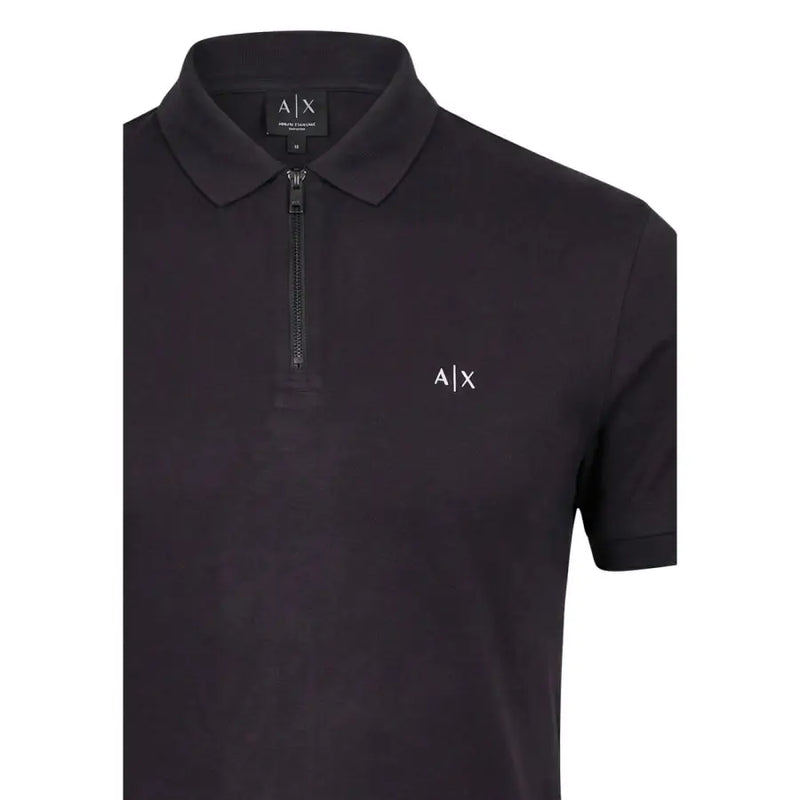 Noir Armani Exchange Polo homme à demi-zip, logo brodé blanc et tissu viscose