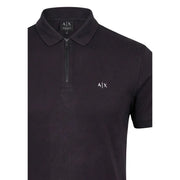 Black Armani Exchange men polo shirt with half-zip front white embroidered logo and viscose fabric