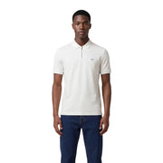 Armani Exchange Polo bleu homme à col rond zippé en viscose, orné d'un col blanc immaculé et du logo a|x brodé sur la poitrine.