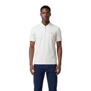 Armani Exchange men blue zip round neck polo made of viscose featuring a crisp white short-sleeved polo with a zippered collar and a|x logo embroidered on the chest