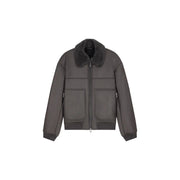 Armani Exchange Blazer marron pour homme en polyester avec col en peau lainée gris foncé style blouson aviateur et poches zippées