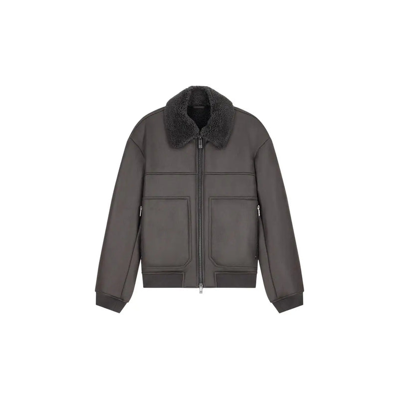 Armani Exchange Blazer marron pour homme en polyester avec col en peau lainée gris foncé style blouson aviateur et poches zippées