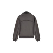 Blouson aviateur gris foncé doublé de peau lainée, à la finition mate et aux coutures discrètes, associé à armani exchange Blazer marron en polyester pour homme avec poches zippées