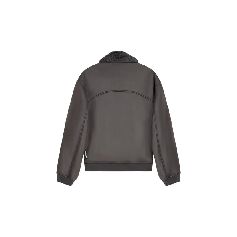 Blouson aviateur gris foncé doublé de peau lainée, à la finition mate et aux coutures discrètes, associé à armani exchange Blazer marron en polyester pour homme avec poches zippées