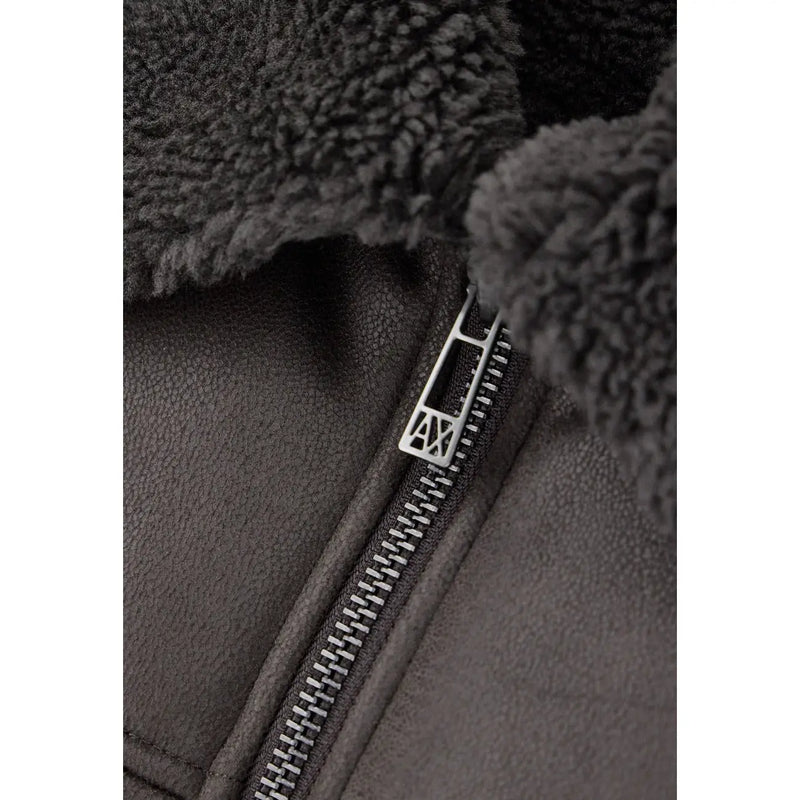 Veste doublée en peau lainée gris foncé avec tirette de fermeture éclair ornée du logo Axe argenté Armani Exchange blazer marron en polyester pour homme