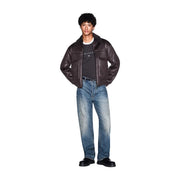 Armani Exchange Blouson aviateur en cuir marron pour homme, avec col et poches zippées sur le devant, en polyester.