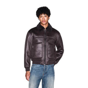 Armani Exchange Blouson aviateur pour homme en cuir marron avec col en peau lainée noire et poches zippées en polyester