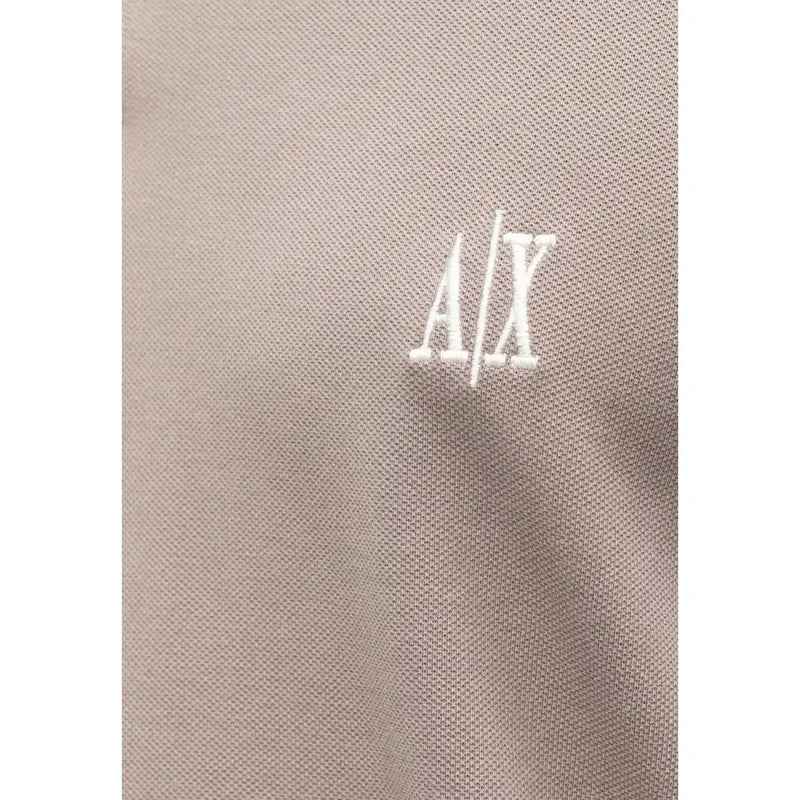 Armani Exchange Polo homme en coton marron à manches courtes, logo A x brodé sur tissu piqué beige