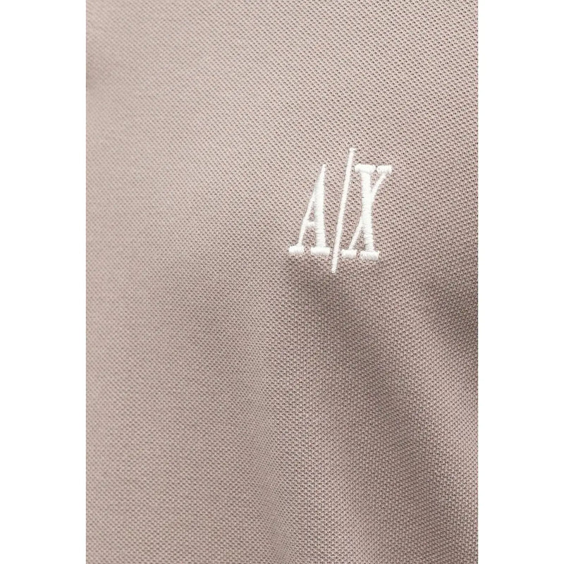 Armani Exchange men brown cotton polo shirt with short sleeves and A x embroidered logo on beige pique knit fabric