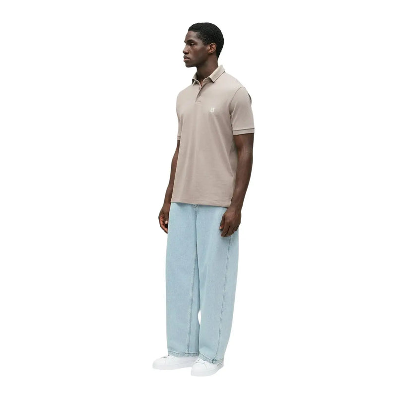 Armani Exchange men brown cotton polo shirt with short sleeves featuring a beige color and subtle chest logo