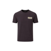 Armani Exchange T-shirt homme en coton marron, orné d'un motif imprimé blanc et doré sur la poitrine gauche, en tissu gris foncé.