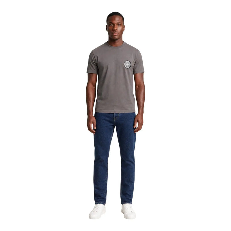 Armani Exchange T-shirt gris en coton pour homme, col rond, avec petit logo circulaire sur la poitrine gauche