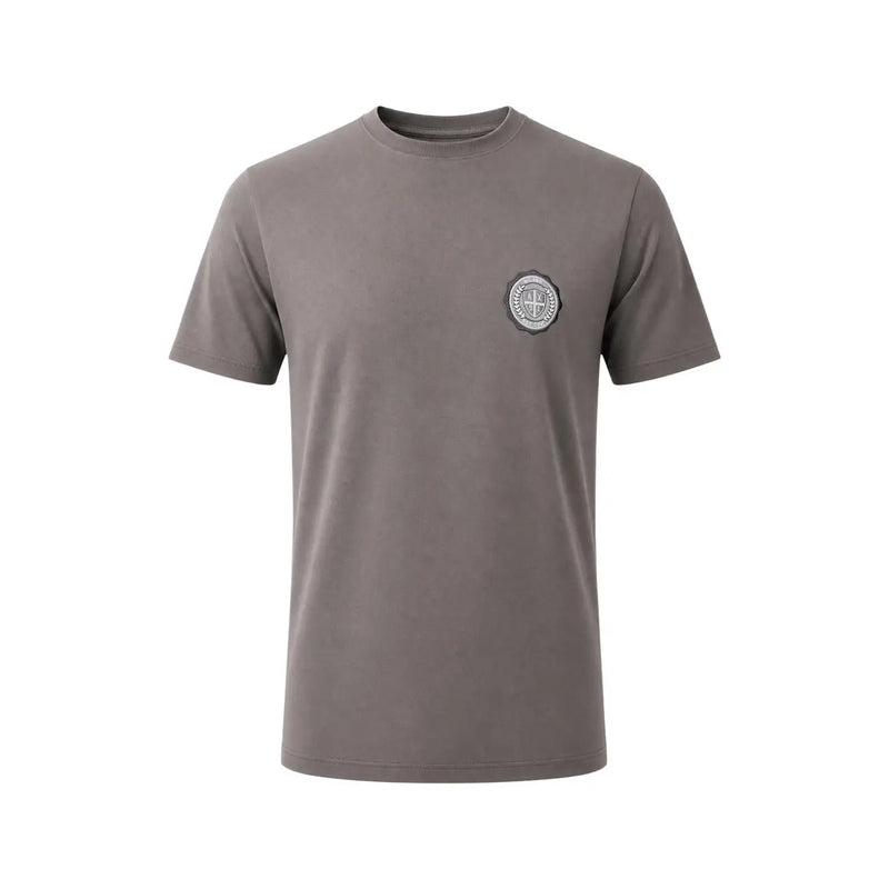 Armani Exchange T-shirt homme en coton marron, manches courtes gris clair et logo circulaire discret brodé sur la poitrine gauche