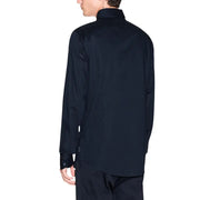 Armani Exchange men black long-sleeved shirt with stand-up collar and subtle sheen suitable for spring summer wear