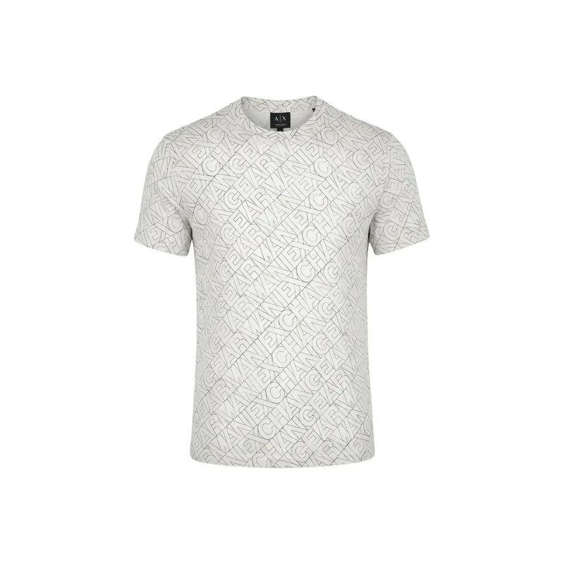 Armani Exchange men t-shirt in light gray featuring a repeating thin black outline logo pattern