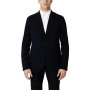 Veste de costume noire en coton à simple boutonnage, coupe élégante et ajustée, fermeture à deux boutons. Armani Exchange