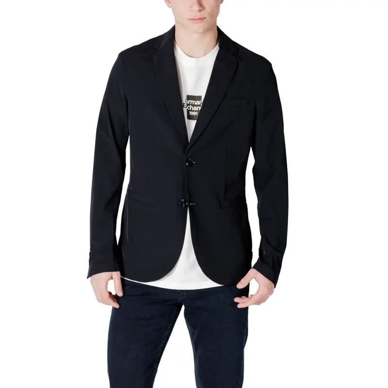 Noir Armani Exchange Blazer en coton pour homme, fermeture à deux boutons et col à revers cranté bleu 8NZG49