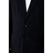 Blazer noir en coton taillé par Armani Exchange Pour homme, fermeture à un bouton et élégant col à revers bleu