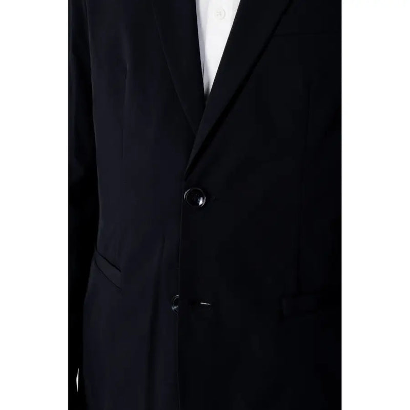 Blazer noir en coton taillé par Armani Exchange Pour homme, fermeture à un bouton et élégant col à revers bleu